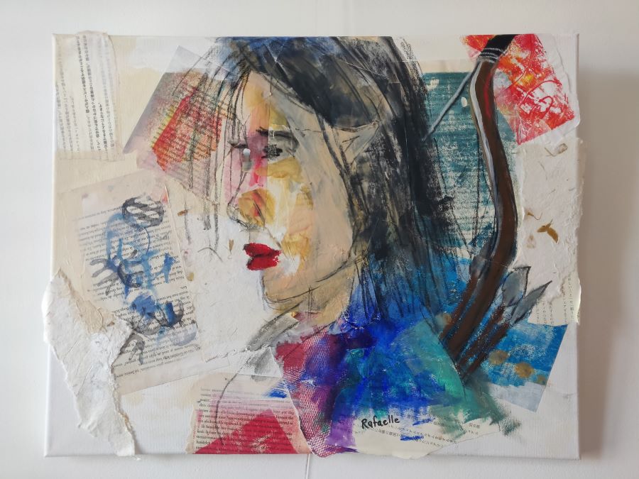 Meet Maj-Ling, Elf - collage & mixed media on canvas 40x50x1,5 cm