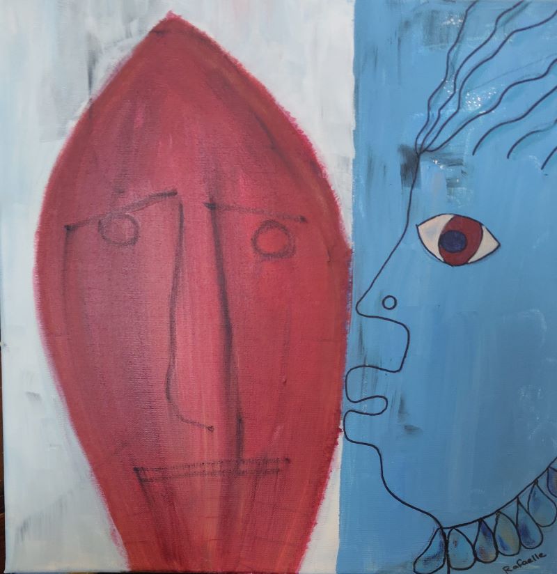 Ancestral Whispers - acrylic paint and marker on a 39x39x1,5 cm canvas