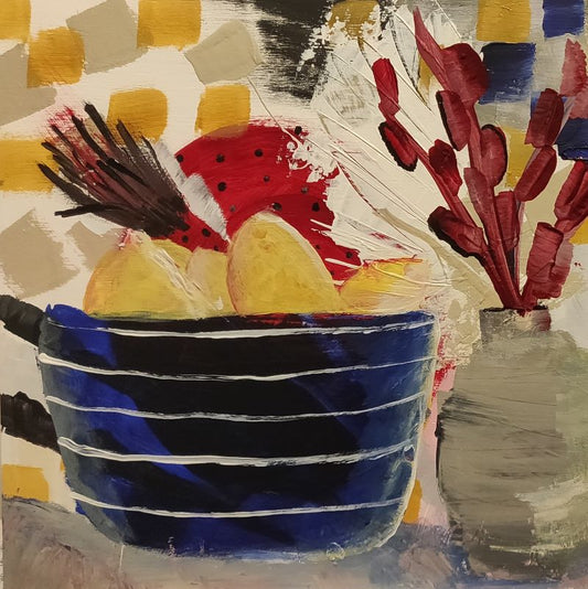 Grandma's Blue Bowl - acrylic paint on wooden panel 30x30x0,9 cm