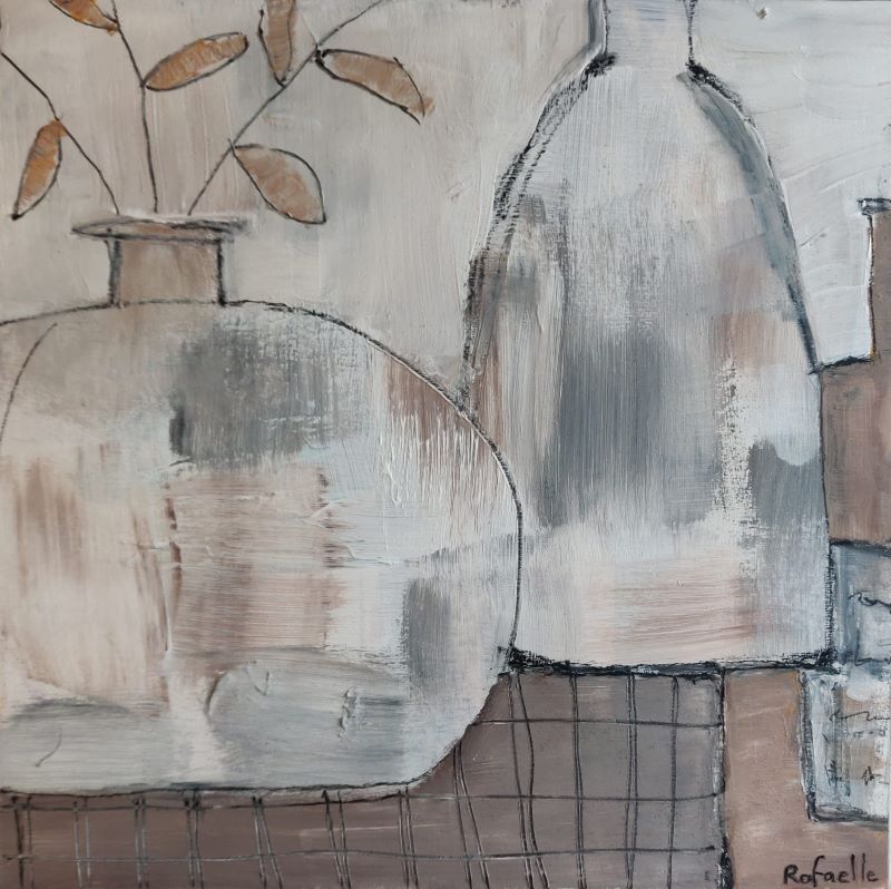 Retreat into Quiet - acrylic paint and crayons on wooden panel 30x30x0,9 cm