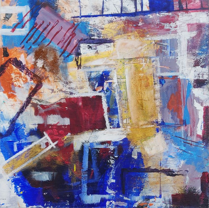 Did not fit the box - mixec media on wooden panel 30x30x0,9 cm