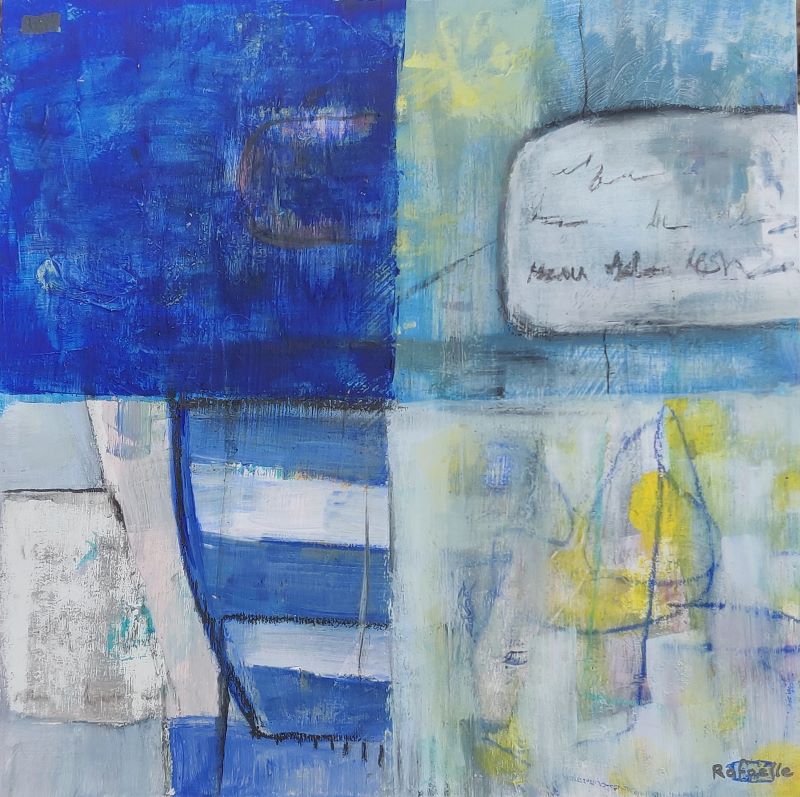 Sorting Things Out - acrylic paint, crayons & pencils on wooden panel 30x30x0,9 cm